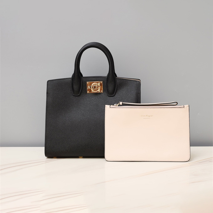 salvatore ferragamo studio grained calfskin top handle bag #211425